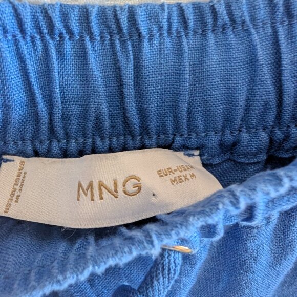 Mango MNG Blue Linen Cropped Pants Drawstring Waist Size Medium - Picture 4 of 9